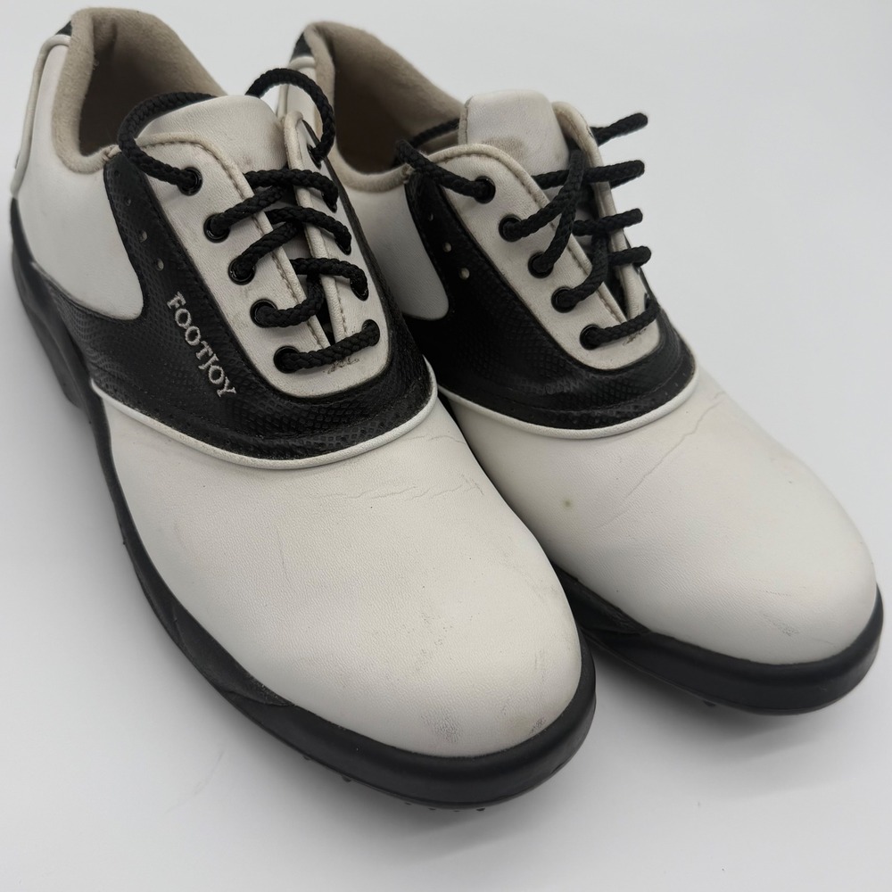 FootJoy GreenJoys Womens 8.5 M Golf Shoes Black White Saddle Spiked 48419